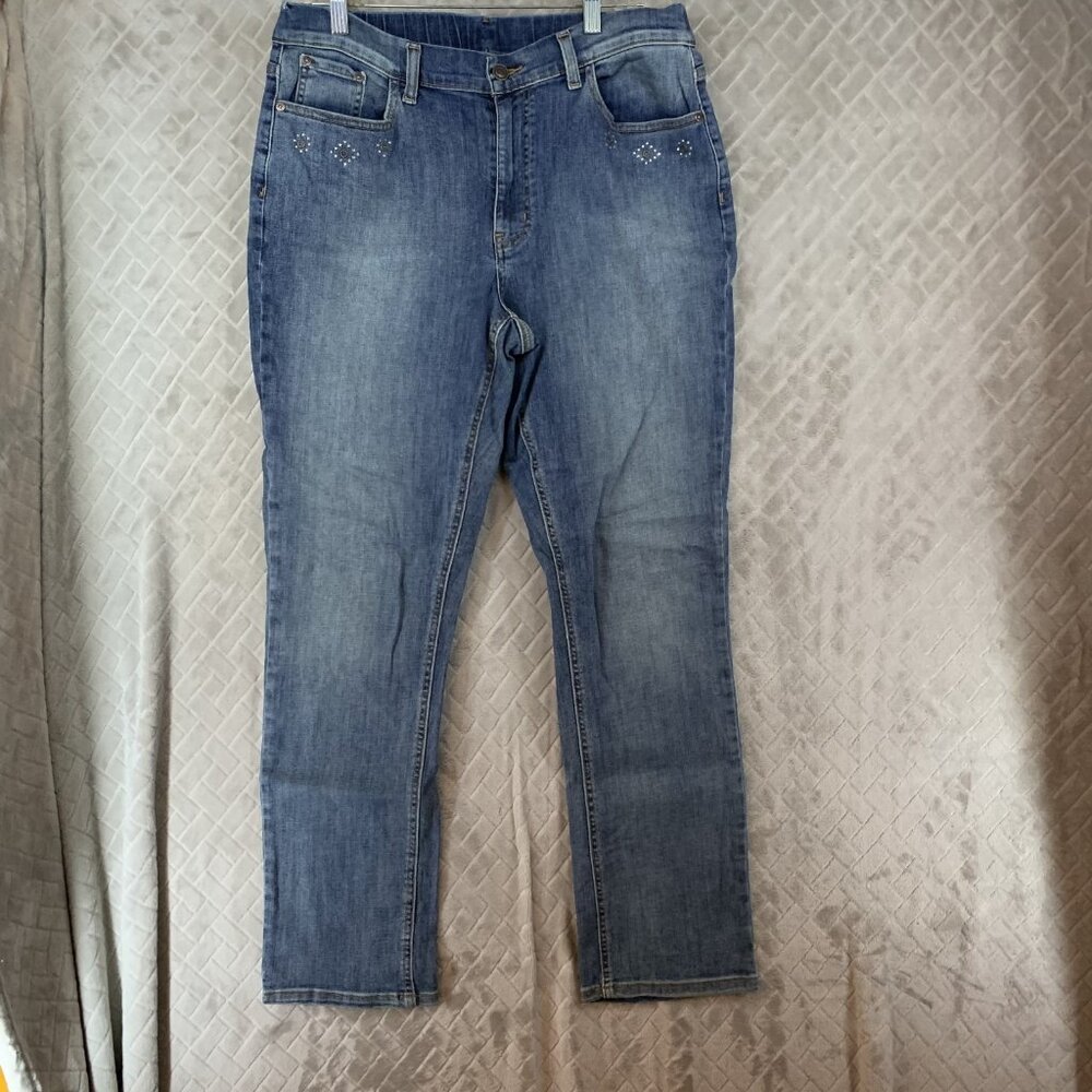 Canyon Retreat Womens 14 Denim Jeans Blue Skinny Rhinestone High Rise Stretch